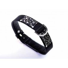 Collare di Tessuto Nero con Borchie e Strass