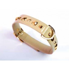 Collare di Ecopelle Beige con Borchie in Oro