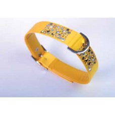 Collare di Tessuto Giallo con Borchie e Strass